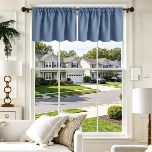 Vista 26 de Cenefa Beige Oscurecedora para Ventana, Cortina Corta con Bolsillo para Barra, Cenefa Primitiva para Sala de Estar, Baño, Guardería, Cocina, Ventana