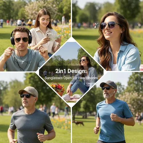Vista 2 de Gafas inteligentes para hombres y mujeres, anteojos Bluetooth con micrófono y altavoces, gafas de audio de carga rápida compatibles con asistente