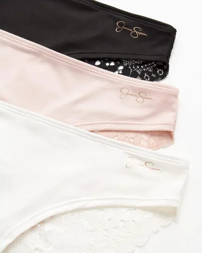 Vista 3 de Jessica Simpson Ropa interior para mujer, paquete de 3 bragas de bikini de encaje de microfibra (S-XL)