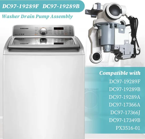 Vista 3 de DC97-19289F DC97-19289B Conjunto de bomba de drenaje para lavadora Samsung DC97-17366A, DC97-17349B, DC97-19289A, DC97-17366J, PX3516-01