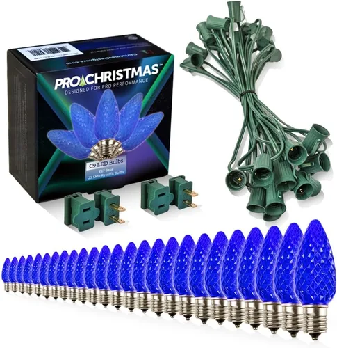 Vista 22 de Pro Christmas - Kit de luces C9 para exteriores, blanco cálido, cable verde, 50 bombillas, 50 pies