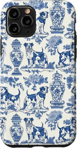 Vista 29 de Chinoiserie Dog Blue Toile Ginger Preppy Grandmillennial - Carcasa para iPhone 16