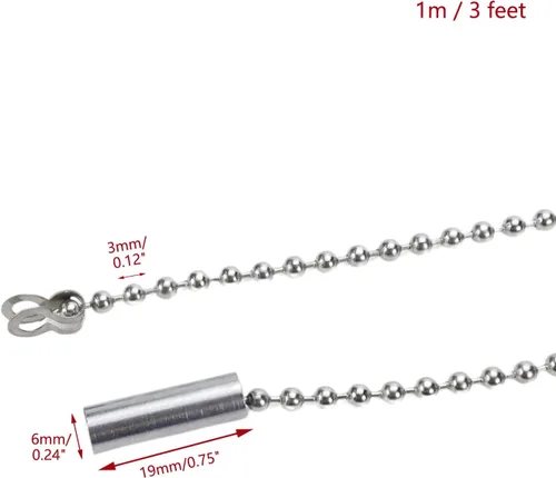 Vista 2 de KUMGROT 4 extensiones de cadena de extracción de bola de 3 pies (3.3 ft) con cuentas para ventilador de techo con conector, color plateado