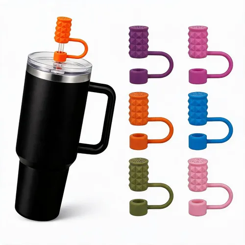 Vista 20 de BTYHAOS Cubiertas de pajilla, a prueba de polvo, para vaso Stanley 30 de 40 onzas Tapón reutilizable de silicona de grado alimenticio