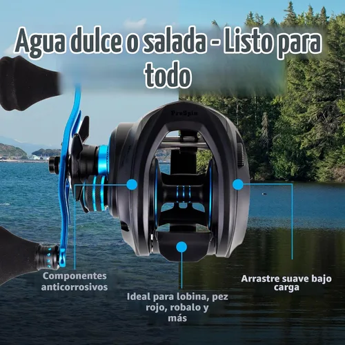 Vista 6 de Reaction Tackle Carrete de pesca ProSpin Baitcasting, marco de aluminio, relación de engranaje 6.8:1, rodamientos lisos 11+1, lanzador de cebo