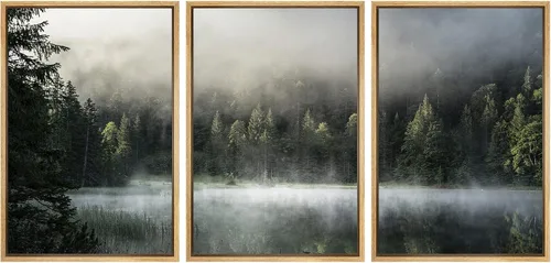 Vista 106 de NWT Lienzo enmarcado para pared, juego de arte en acuarela pastel, bosque de montaña oscura, naturaleza silvestre, ilustraciones de arte moderno