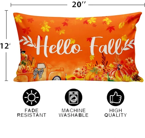 Vista 3 de Hello Fall - Fundas de almohada de camión de bienvenida de Acción de Gracias, otoño, calabaza, cosecha, hojas de arce, fundas de almohada