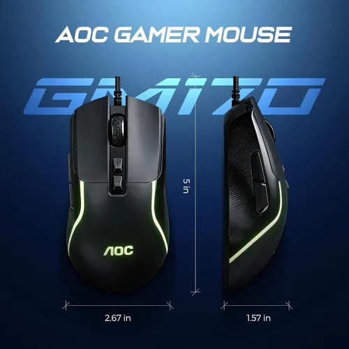 Vista 5 de Ratón ergonómico con cable AOC RGB para juegos, ratón con cable programable