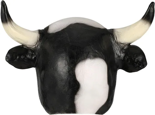 Vista 3 de Máscara de cabeza de vaca lechera, disfraz de toro para Halloween, fiesta de máscaras, látex