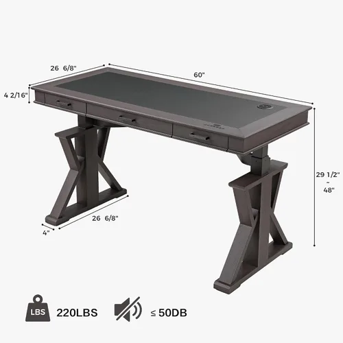 Vista 2 de EUREKA ERGONOMIC Escritorio de pie de cuero, escritorio ejecutivo de 1.52 m con cajones, escritorio moderno de pie y sentado con patas en forma de X