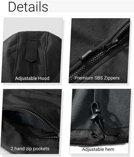 Vista 5 de Outdoor Ventures Chaqueta Softshell para mujer con capucha extraíble, cortavientos aislada, abrigo impermeable con forro polar cálido