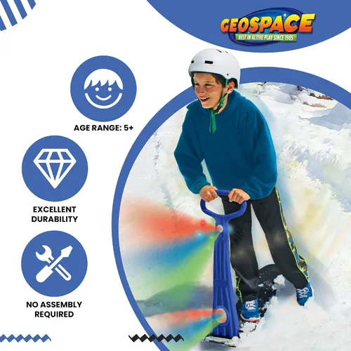 Vista 2 de Geospace Winter Fun - Patinete de nieve plegable, patinaje de esquí, trineo de nieve, snowboard para niños con 2 luces LED, tabla de arena portátil