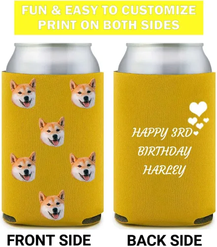 Vista 2 de Enfriadores de cerveza personalizados con funda para fotos de cara, 1 a 150 unidades, enfriadores de latas divertidos personalizados a granel