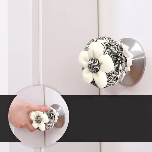 Vista 5 de Paquete de 4 fundas para pomo de puerta, protector redondo floral suave, lindo protector de manija de puerta con esponja, protector universal