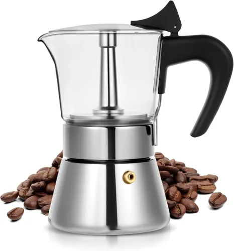 Vista 12 de Cafetera Moka Eléctrica de Aluminio Plateado, Cafetera de Espresso de 3 o 6 Tazas con Placa de Reducción de Dosis