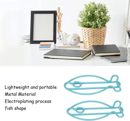 Vista 5 de Jeanoko Clips de papel en forma de pescado, clips de papel de metal, clips de oficina portátiles para clasificación de archivos, organización