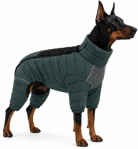Vista 48 de Suéter para Perro ArmyGreen, Resistente al Viento, Reflectante - Chaqueta de Invierno Dirigible para S, M, L - Cremallera, Tallas Ajustables Verde