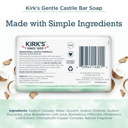 Vista 2 de Original Coco Castile jabón con aloe vera de Kirk, paquete de de 3