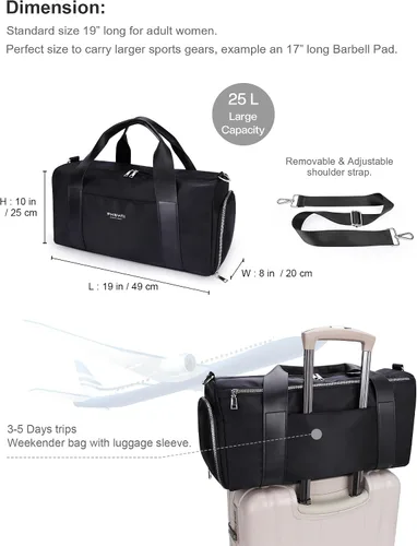Vista 2 de Bolsa de gimnasio para mujer con compartimento para zapatos y bolsillo para artículos húmedos, bolsa de lona para viajes, deportes, fitness