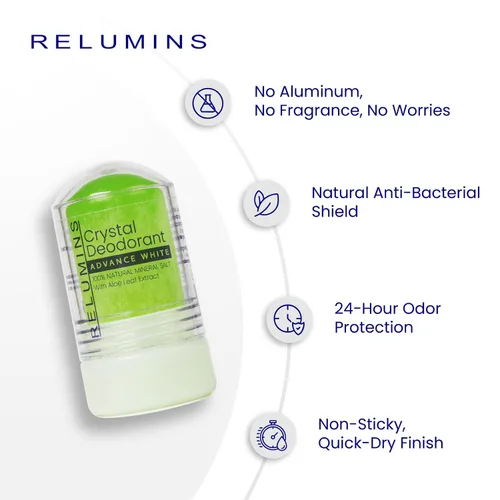 Vista 5 de Relumins Desodorante de cristal de aloe vera, sal mineral totalmente natural, no mancha, no irritante, sin aluminio, desodorante hidratante