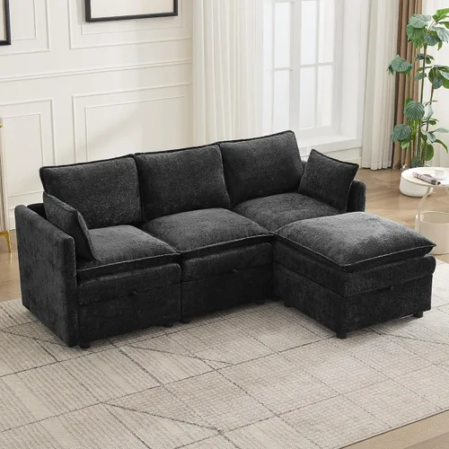 Vista 97 de Otomana cuadrada grande de 27 pulgadas con almacenamiento, reposapiés tapizado moderno con patas antideslizantes para sofá, mesa de café, sala