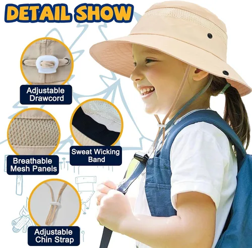 Vista 3 de Outdoor Sun Hat UPF 50+ Quick Dry Bucket Foldable, Wide Brim Fishing Safari Hat, Breathable Grows 1pack-beige