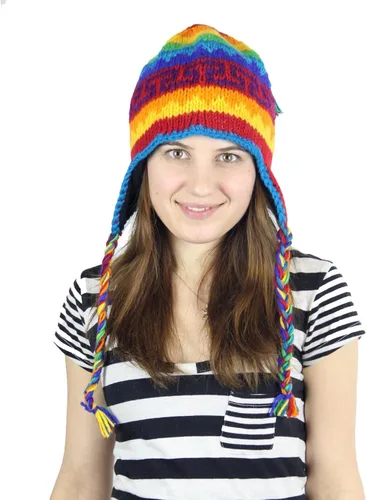 Vista 3 de kayjaystyles Nepal Hand Knit arco iris orejeras Beanie cráneo lana Fleeced de esquí sombrero