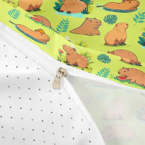 Vista 6 de Capybaras - Juego de funda de edredón tamaño individual, juego de ropa de cama para niños y niñas, diseño de zoológico de dibujos animados, juego