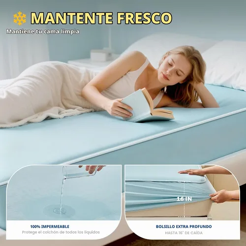 Vista 3 de Tokokimo Protector de colchón impermeable refrescante tamaño individual, tela de aire 3D, protector de colchón refrescante transpirable, sin ruido