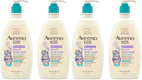 Vista 11 de Aveeno Kids Jabón para Cara y Cuerpo para Piel Sensible, Extracto de Avena, Sin Lágrimas, No Reseca, Aroma Ligero, Dispensador de Bomba