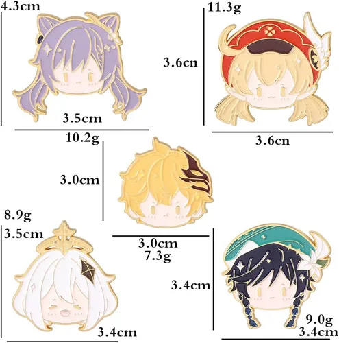 Vista 2 de Broche Hutao - Broche esmaltado de personajes Hutao para cosplay, broche de solapa, regalo para fanáticos, mujeres y niñas (5 unidades)