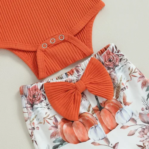 Vista 5 de Twopumpkin Ropa de bebé para niña, anties bestie, mameluco de manga larga, pantalones florales acampanados, diadema para recién nacido, Flor