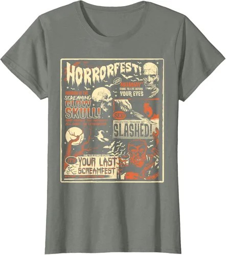 Vista 15 de Vintage Horrorfest Movie Poster Terror Old Time Halloween Camiseta S Negro