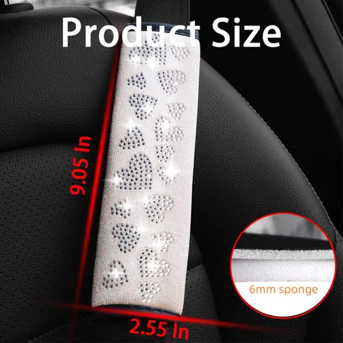 Vista 2 de 2 fundas brillantes para cinturón de seguridad de automóvil, almohadilla protectora suave para hombros y cuello, cojín de cinturón de seguridad