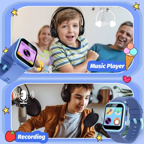 Vista 31 de Reloj inteligente para niños con juegos de rompecabezas, pantalla táctil HD, cámara de video, reproductor de música, podómetro, reloj despertador