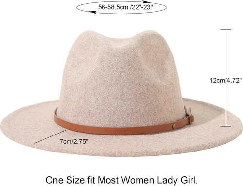 Vista 2 de Lanzom Sombrero de lana clásica para mujer con hebilla de cinturón y ala ancha Panamá
