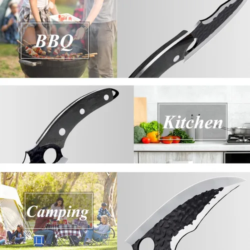 Vista 6 de Cuchillo de chef forjado a mano, cuchillo vikingo de 6 pulgadas con funda de cuero, cuchillo de cocina de acero japonés hecho a mano, cuchillo