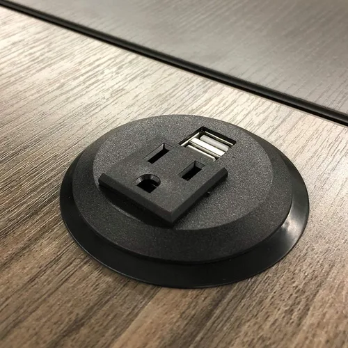 Vista 2 de Centro de alimentación para escritorio con certificación UL, con ojales, 2 puertos USB, caja de connetividad para mesa de conferencias