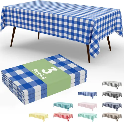 Vista 62 de Smiry Paquete de 3 Manteles Desechables de Cuadros Gingham Color Caqui - 54" x 72" Mantel de Plástico de Servicio Pesado, Cubiertas de Mesa