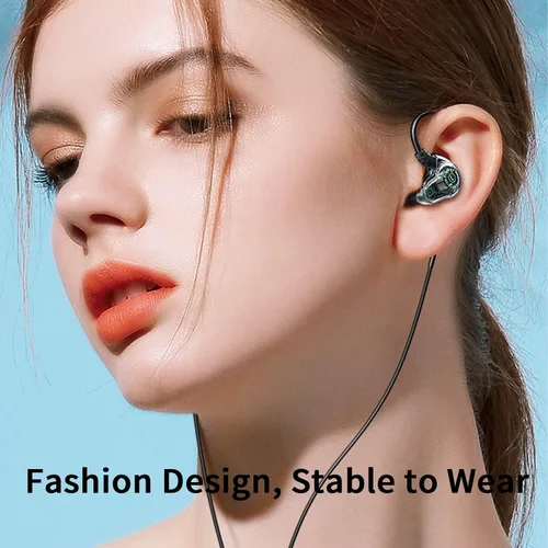 Vista 5 de Auriculares con cable de doble controlador de 0.138 in, auriculares enchufables Extra bass earbuds, wrap around over ear, hifi, microphone, hook