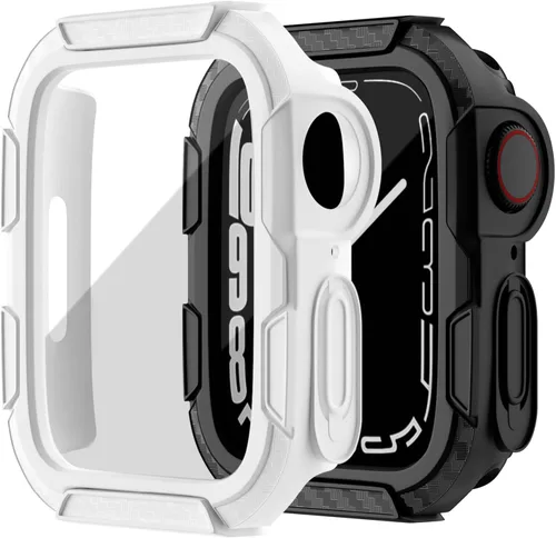 Vista 11 de EDIMENS Paquete de 2 fundas resistentes compatibles con Apple Watch de 1.772 pulgadas Series 9/8/7 con protector de pantalla de vidrio templado