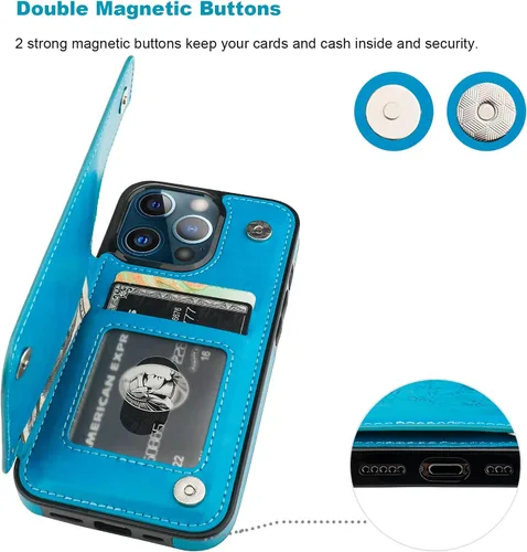 Vista 7 de Vaburs Funda compatible con iPhone 13 Pro con tarjetero y diseño de mandala en relieve, de piel sintética, doble botones, a prueba de golpes
