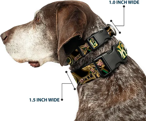 Vista 2 de Collar de perro Clip de plástico Loki Poses Negro Oro Verde 9 a 15 pulgadas 1.0 pulgadas de ancho