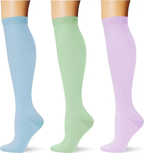 Vista 37 de (3 pares) Calcetines de compresión 20-30 mmHg, calcetines largos hasta la rodilla para mujeres y hombres, soporte atlético, para viajes y uso diario