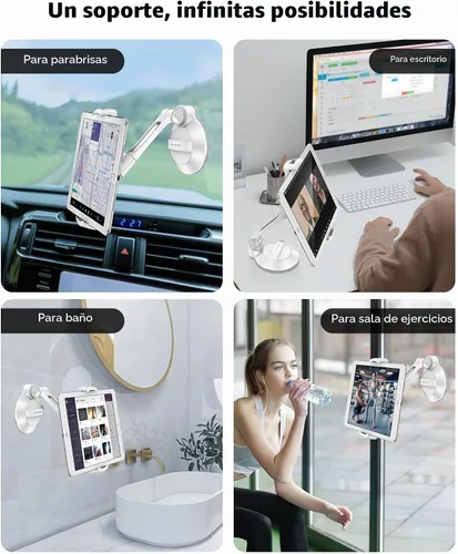 Vista 4 de AboveTEK Soporte de succión para iPad, soporte para tableta de teléfono con ventosa se adapta a tabletas de 4 a 11 pulgadas, iPad mini/aire, soporte