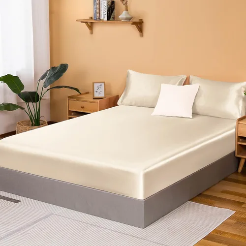 Vista 11 de NSGZ Sábana Bajera Ajustable de Satén Twin, Sábana Bajera Sedosa Individual Solamente, Sábanas de Cama Inferiores Suaves de Bolsillo Profundo, Sin