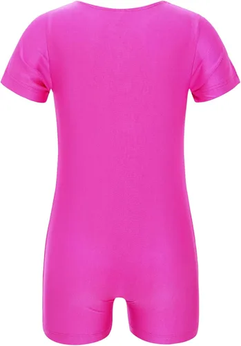 Vista 2 de Leotardo de manga corta de una pieza para niñas y niñas, color sólido, leotardo de ballet, danza, gimnasia