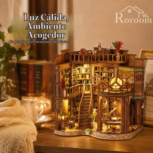 Vista 3 de Roroom Kit de casa en miniatura de bricolaje, kit de rincón de libros