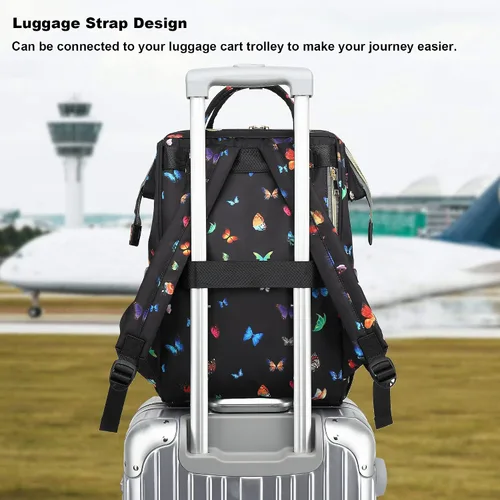 Vista 4 de Mochila de mariposa para laptop para mujeres y hombres, mochila escolar universitaria de 15.6 pulgadas para trabajo, escuela, viajes, negocios