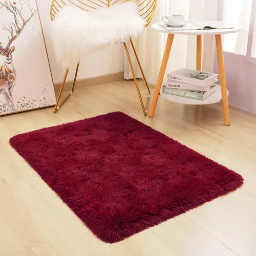 Vista 5 de DETUM Alfombra pequeña de 2 x 3 pies para dormitorio, Kicthen entrada, pasillo, lavable, antideslizante, color borgoña, alfombras de felpa
